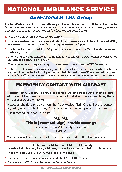 Aeromedical Action Card front page preview
                